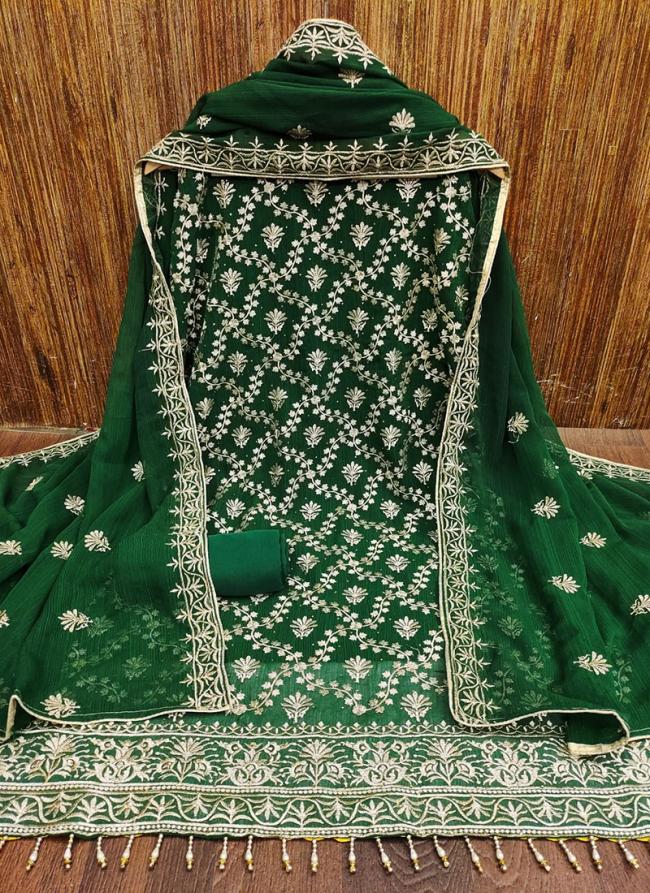 Zomato Silk Green Traditional Wear Zari Work Dress Material